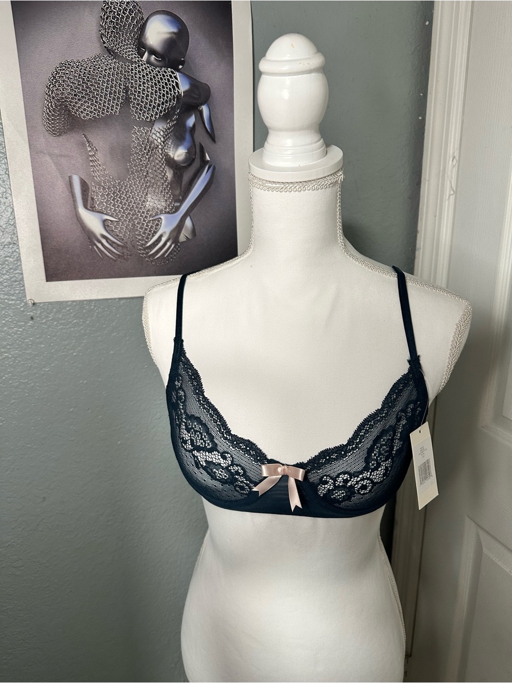Eberjey Teal Lace Trim Sheer Underwire Bra